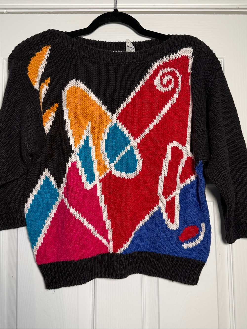 Vintage 80s Knit de Ville Bold Abstract Art Retro Winter Fall Sweater Colorblock